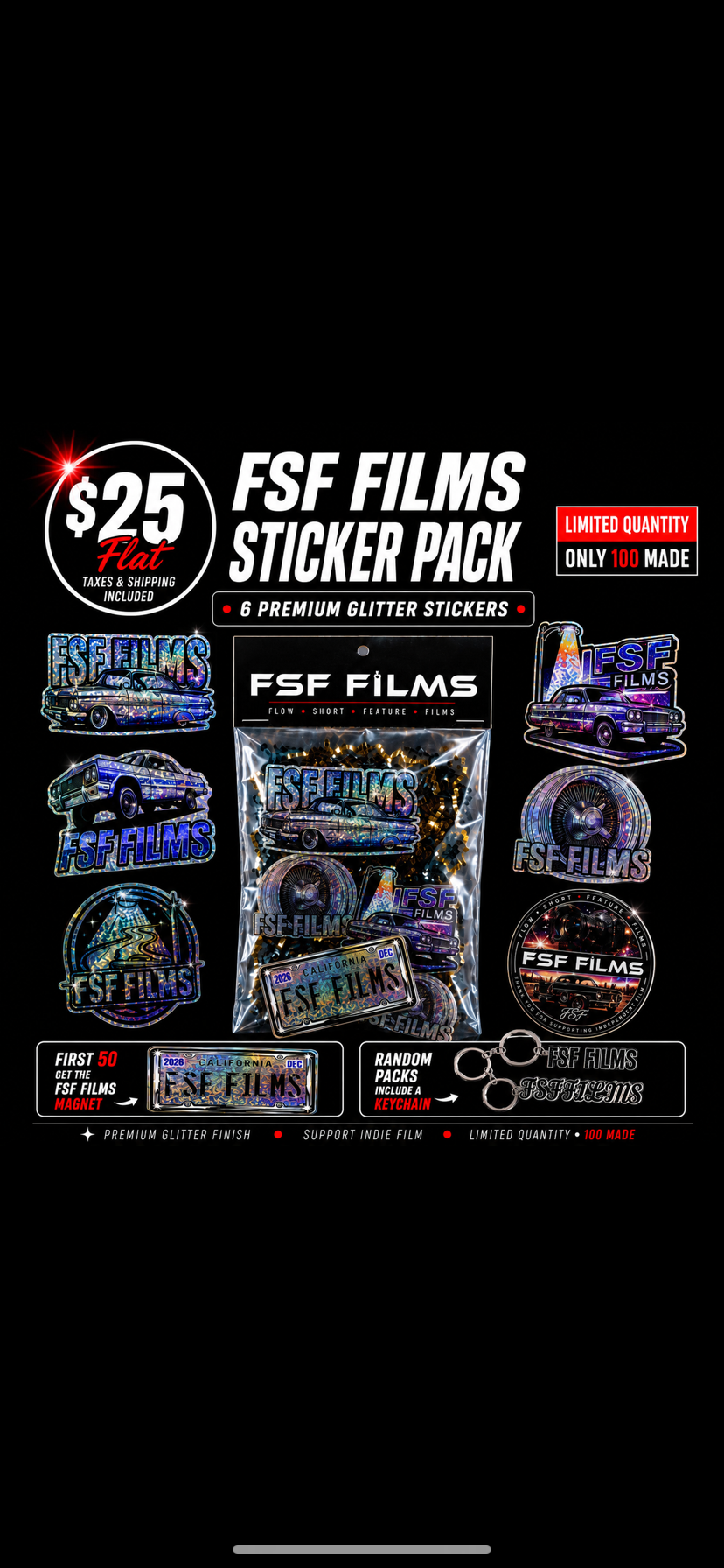 FSF Films Premium Glitter Sticker Pack – 6 Stickers
